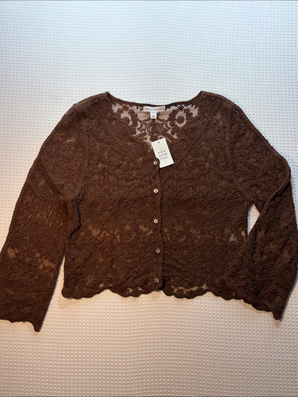 Brown Lace Button-Front Women's Cardigan by And Now This